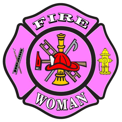 Pink Maltese Cross design with fire woman text