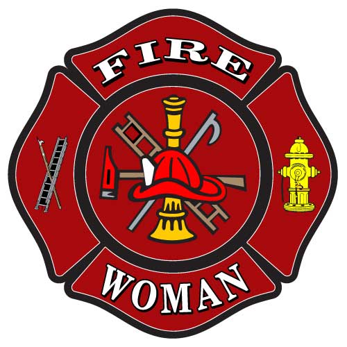 Red Maltese Cross design with fire woman text