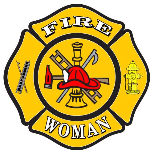 Yellow Maltese Cross design with fire woman text