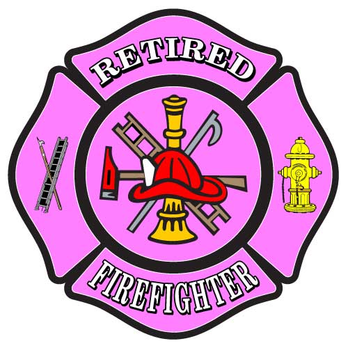 Pink Maltese Cross design with retired firefighter text