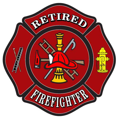 Red Maltese Cross design with retired firefighter text