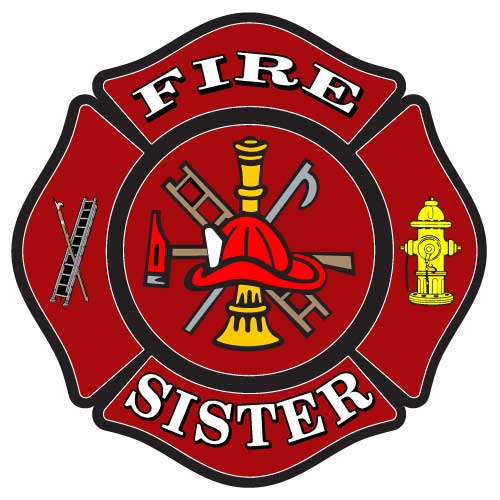 Red Maltese Cross design with fire sister text