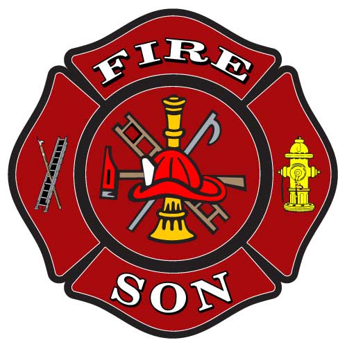 Red Maltese Cross design with fire son text