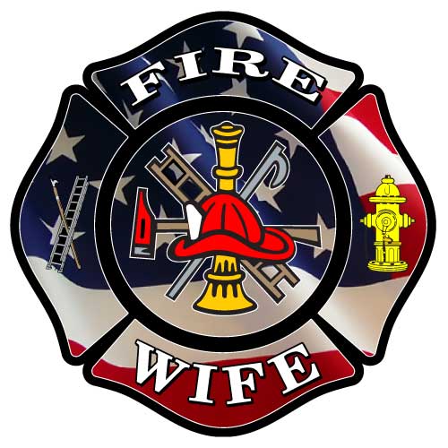 US Flag Maltese Cross design with fire wife text